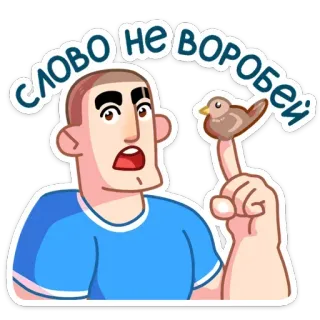 🐔 СЛОВО НЕ ВОРОБЕЙ mann, vogel, finger, russisch, spruch, meme telegram sticker