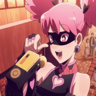 🥳 Anime, Personaggio, capelli rosa, maschera, animazione, cartone animato telegram sticker