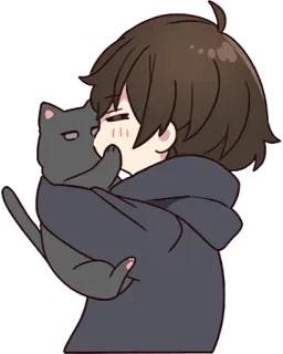 😘 Anime, Jongen, Kat, Knuffelen, Cartoon, Schattig telegram sticker