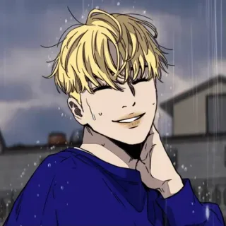 🌟 anime, biondo, felice, pioggia, maschio, personaggio telegram sticker