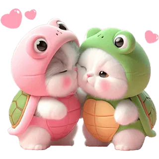 😍 mignon, animaux, tortue, baiser, dessin animé, amour, kawaii whatsapp sticker