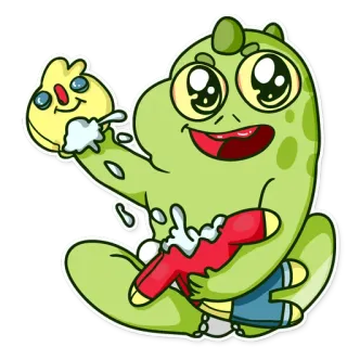 👶 mostro, cartone animato, pistola ad acqua, lavaggio, giocattolo, verde, infantile telegram sticker