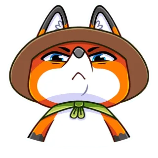 😐 fuchs, tier, hut, cartoon, süß, illustration, aufkleber telegram sticker