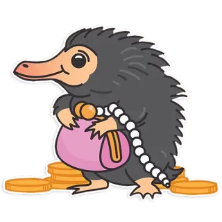 🤑 Niffler Harry Potter Niffler, magical creature, coins, gold, cute, animal, shiny objects telegram sticker