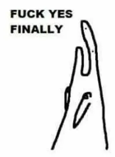 🥳 FUCK YES
FINALLY dedo do meio, ofensivo, celebração, sucesso, esboço whatsapp sticker