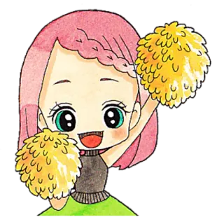 🥳 Cheerleader, Cartoon, Meisje, Leuk, Pompons, Kawaii telegram sticker