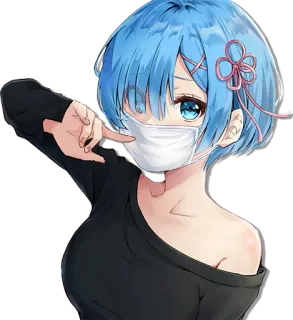 😷 Rem anime, cartoni animati, capelli blu, maschera, re zero, rem telegram sticker