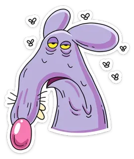 😩 Dessin animé, Animal, Fatigué, Mouches, Violet, Drôle telegram sticker