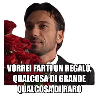 🎁 VORREI FARTI UN REGALO,
QUALCOSA DI GRANDE
QUALCOSA DI RARO итальянская цитата, романтика, розы, подарок, мужчина, смокинг whatsapp sticker