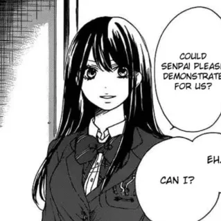🖤 COULD SENPAI PLEASE DEMONSTRATE FOR US?
EH. CAN I? Mangá, Anime, Senpai, Demonstração, Uniforme escolar, Desenho animado telegram sticker