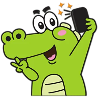 📱 alligator, crocodile, selfie, cartoon, animal, peace sign telegram sticker