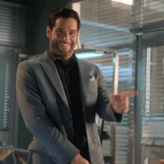 😂 Lucifer Morningstar Lucifer люцифер, лиса, сериал, дьявол, указывает telegram sticker