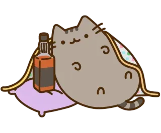 🍾 Pusheen pusheen, cat, alcohol, lazy, cartoon, cute telegram sticker