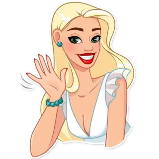 👋 блондинка, женщина, машет, мультфильм, стикер, приветствие telegram sticker