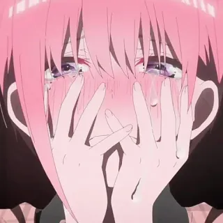 🦊 Anime, Triste, Llorando, Lágrimas, Pelo rosa, Emocional telegram sticker