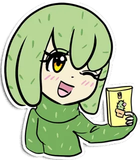 📷 cactus, chica, dibujos animados, anime, kawaii, lindo, personaje, teléfono telegram sticker