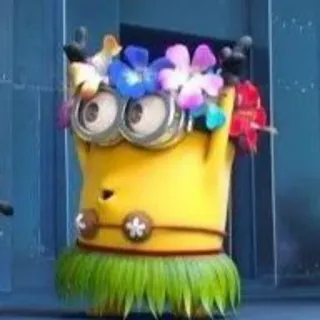 🕺 Minion Despicable Me minion, hawaiian, flower crown, hula skirt, cartoon character, animated movie telegram sticker
