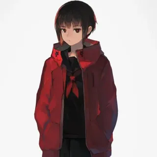 😒 anime, ragazza, felpa rossa, cartone animato, uniforme scolastica, illustrazione telegram sticker