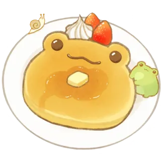 🥞 Pfannkuchen, Frosch, Essen, süß, Frühstück, Dessert, Erdbeere, Sirup whatsapp sticker