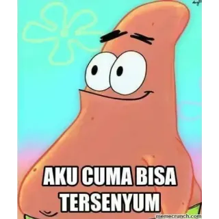 😊 Patrick Star Spongebob Squarepants AKU CUMA BISA TERSENYUM 派大星, 海绵宝宝, 微笑, 表情包, 卡通 whatsapp sticker