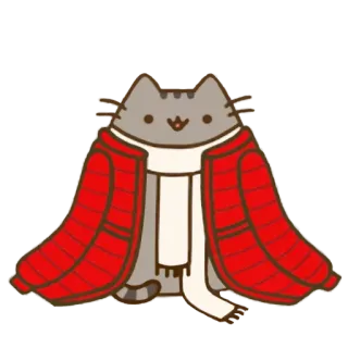 👚 Pusheen cat, cartoon, scarf, jacket, cute telegram sticker