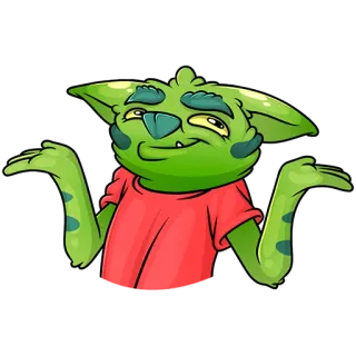 🤷‍♂️ ゴブリン, 緑, モンスター, アニメ, 肩をすくめる, 質問 telegram sticker