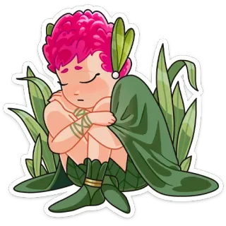 ☹️ นางฟ้า, แฟนตาซี, เอลฟ์, เวทมนตร์, น่ารัก, นั่ง, ใบไม้ telegram sticker