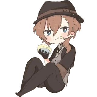 😗 Chuuya Nakahara Bungou Stray Dogs Anime, Charakter, Chibi, Niedlich, Manga, Hut, Kuchen telegram sticker