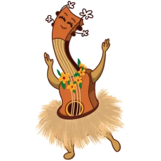 💃 ukulele, muziek, cartoon, dansen, bloemen, instrument, schattig telegram sticker