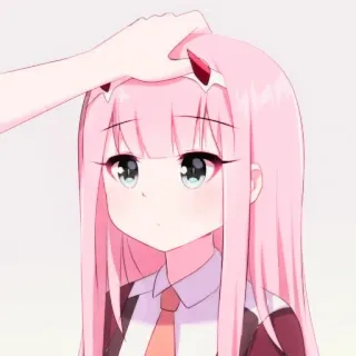 🍝 Zero Two Darling in the Franxx Anime, pinke Haare, kawaii, Hörner, süß, Mädchen telegram sticker