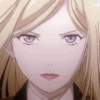🍬 anime, blond hair, woman, serious, expression whatsapp sticker
