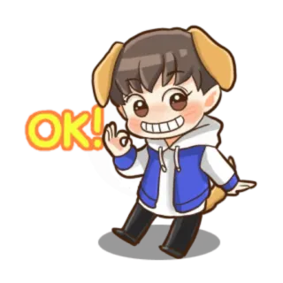 👌 OK! fofo, ok, orelhas de cachorro, chibi, desenho animado telegram sticker