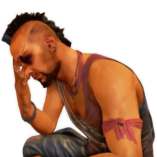 🙈 Vaas Montenegro Far Cry 3 비디오 게임, 악당, 남자, 모히칸, 슬픈 telegram sticker