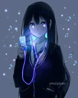 ✨ アニメ, 女の子, 音楽, ヘッドホン, 学生, 可愛い, デジタルアート telegram sticker
