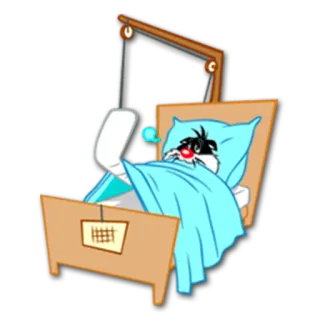 💉 Sylvester cartoon, cat, sick, injured, bed, Looney Tunes telegram sticker