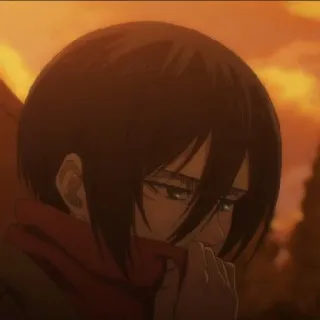 😉 Mikasa Ackerman Attack on Titan animé, mikasa ackerman, l'attaque des titans, personnage, triste, écharpe whatsapp sticker