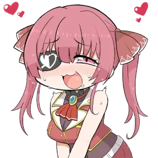 🤤 Houshou Marine anime, female, eye patch, drooling, chibi, hearts whatsapp sticker