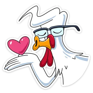 ❤ cartoon chicken, heart, love, glasses, white, bird telegram sticker