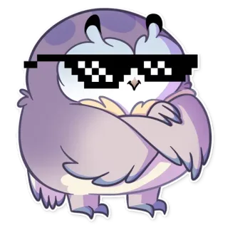 😎 猫头鹰, 卡通, 太阳镜, 像素眼镜, 鸟, 酷, 可爱 telegram sticker