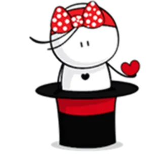 💂 kreskówka, miłość, magia, kokarda, kapelusz, czerwony, czarny, biały, serce telegram sticker