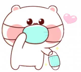 👍 медведь, мультик, маска, милый, сердце, белый, пушистый telegram sticker