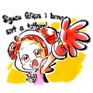 😁 Sigueu feliços i bona sort a tothom! 卡通, 动漫, 可爱, 挥手, 加泰罗尼亚语, 问候, 艺术 whatsapp sticker