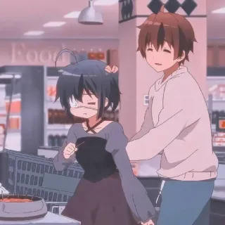 😔 anime, shopping, supermarket, couple, cute, animation telegram sticker