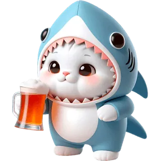 🍺 chat, requin, costume, bière, mignon, animal, dessin animé telegram sticker