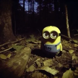 😧 Minion Despicable Me minion, despicable me, forest, night, creepy, funny, woods, staring telegram sticker