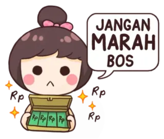 🤯 JANGAN MARAH BOS mono, dibujos animados, indonesio, texto, dinero, negocios telegram sticker