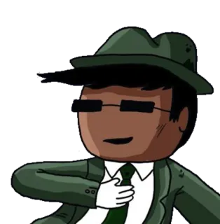 😎 dibujos animados, personaje, sombrero, gafas de sol, traje, detective whatsapp sticker