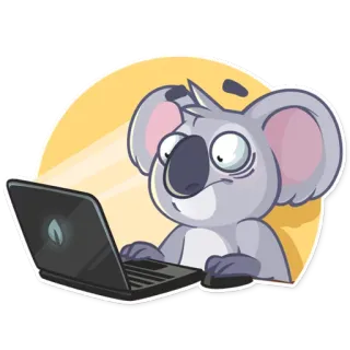 😶 koala, ordinateur portable, dessin animé, animal, ordinateur, travail, réflexion telegram sticker