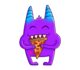🍕 monster, pizza, cartoon, süß, lila, essen, lustig whatsapp sticker