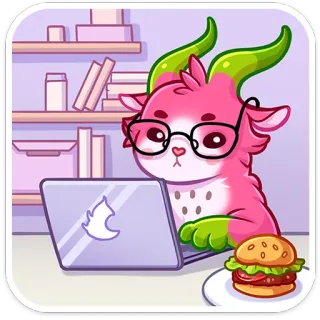⌨ Cartone animato, Drago, Laptop, Occhiali, Hamburger, Carino, Kawaii, Animale telegram sticker